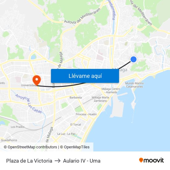 Plaza de La Victoria to Aulario IV - Uma map