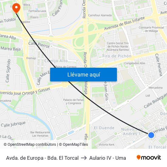 Avda. de Europa - Bda. El Torcal to Aulario IV - Uma map