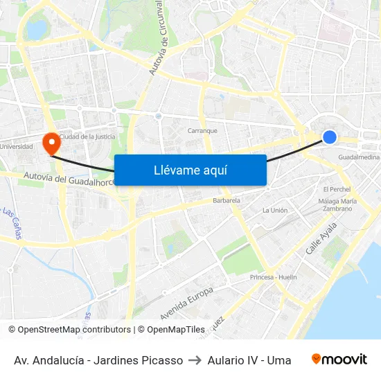 Av. Andalucía - Jardines Picasso to Aulario IV - Uma map