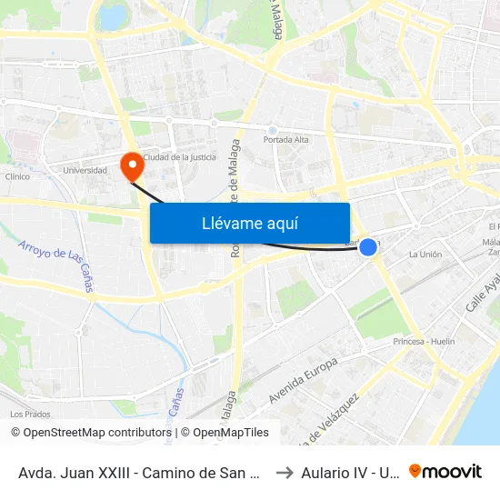 Avda. Juan XXIII - Camino de San Rafael to Aulario IV - Uma map