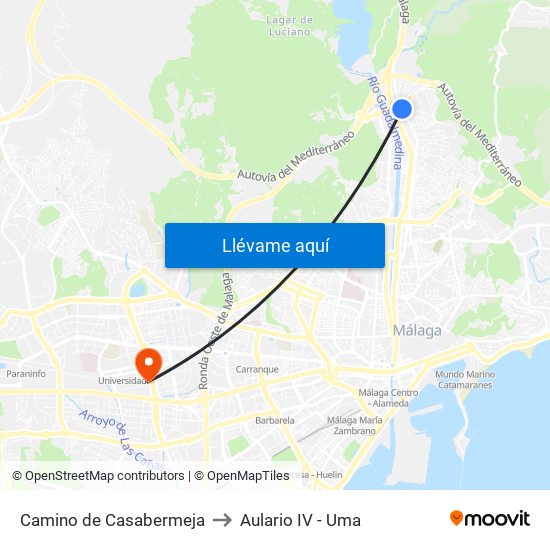 Camino de Casabermeja to Aulario IV - Uma map