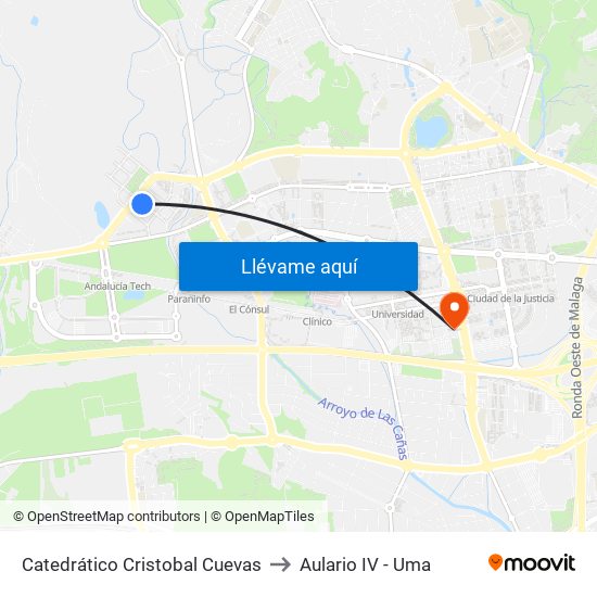 Catedrático Cristobal Cuevas to Aulario IV - Uma map
