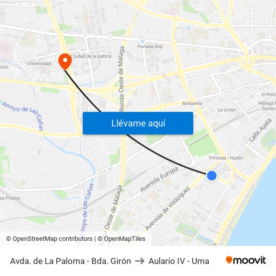 Avda. de La Paloma - Bda. Girón to Aulario IV - Uma map