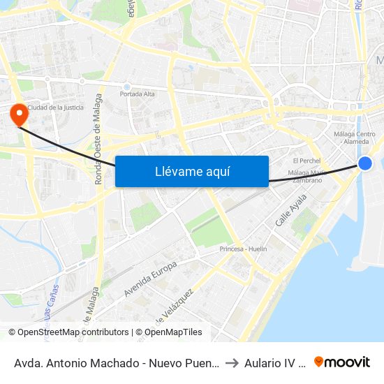 Avda. Antonio Machado - Nuevo Puente Del Carmen to Aulario IV - Uma map