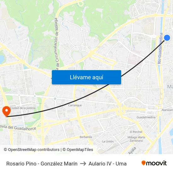 Rosario Pino - González Marín to Aulario IV - Uma map
