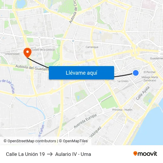 Calle La Unión 19 to Aulario IV - Uma map