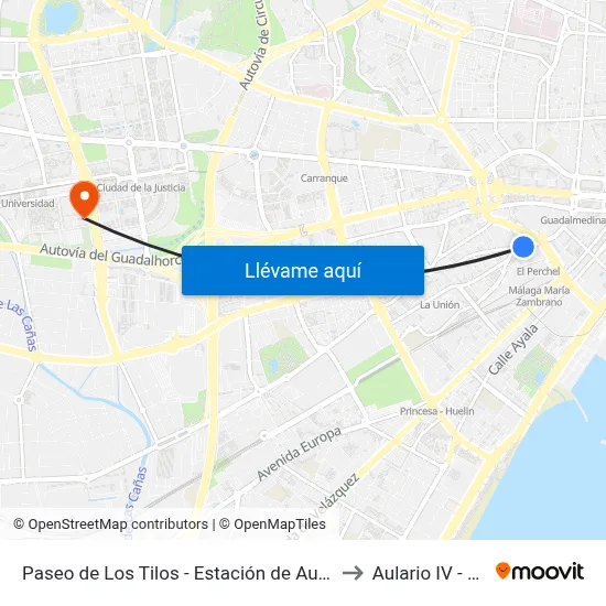 Paseo de Los Tilos - Estación de Autobuses to Aulario IV - Uma map