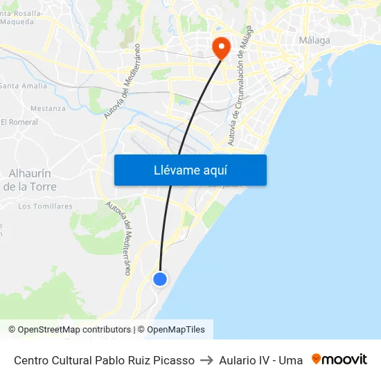 Centro Cultural Pablo Ruiz Picasso to Aulario IV - Uma map