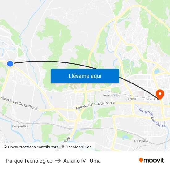 Parque Tecnológico to Aulario IV - Uma map