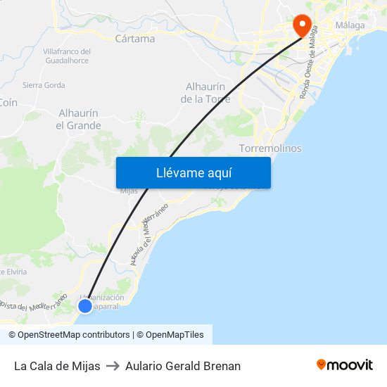 La Cala de Mijas to Aulario Gerald Brenan map