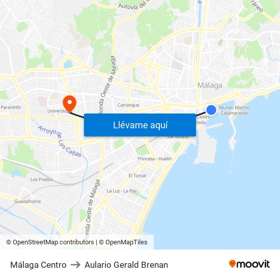 Málaga Centro to Aulario Gerald Brenan map