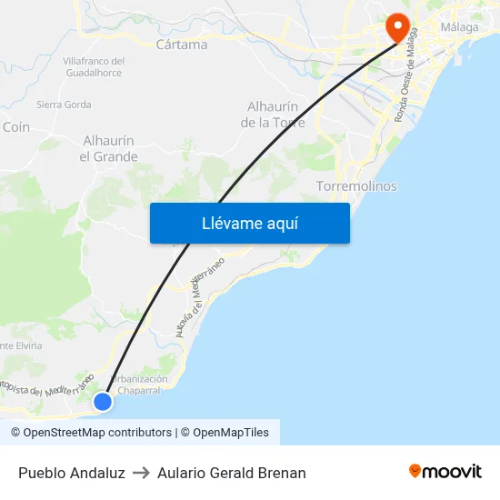 Pueblo Andaluz to Aulario Gerald Brenan map