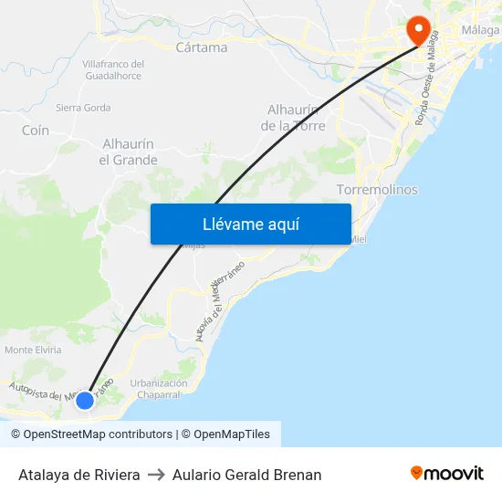 Atalaya de Riviera to Aulario Gerald Brenan map