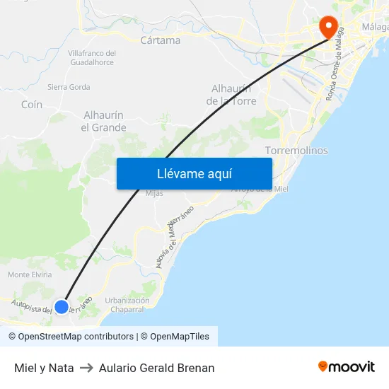 Miel y Nata to Aulario Gerald Brenan map