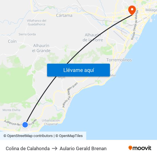 Colina de Calahonda to Aulario Gerald Brenan map