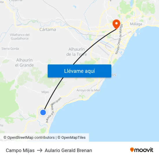 Campo Mijas to Aulario Gerald Brenan map
