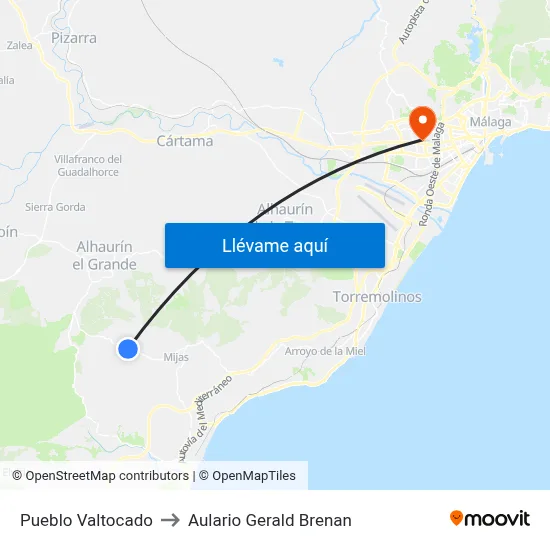 Pueblo Valtocado to Aulario Gerald Brenan map