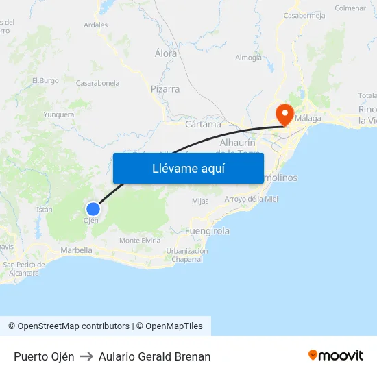 Puerto Ojén to Aulario Gerald Brenan map