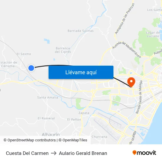 Cuesta Del Carmen to Aulario Gerald Brenan map