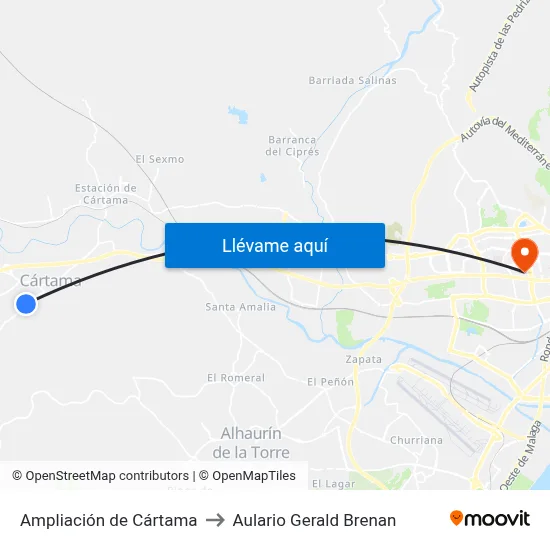 Ampliación de Cártama to Aulario Gerald Brenan map
