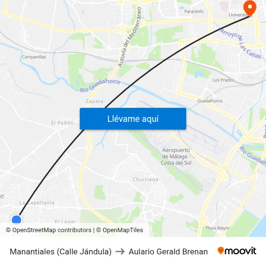 Manantiales (Calle Jándula) to Aulario Gerald Brenan map
