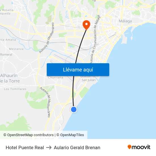 Hotel Puente Real to Aulario Gerald Brenan map