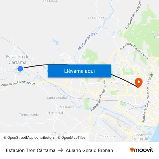 Estación Tren Cártama to Aulario Gerald Brenan map