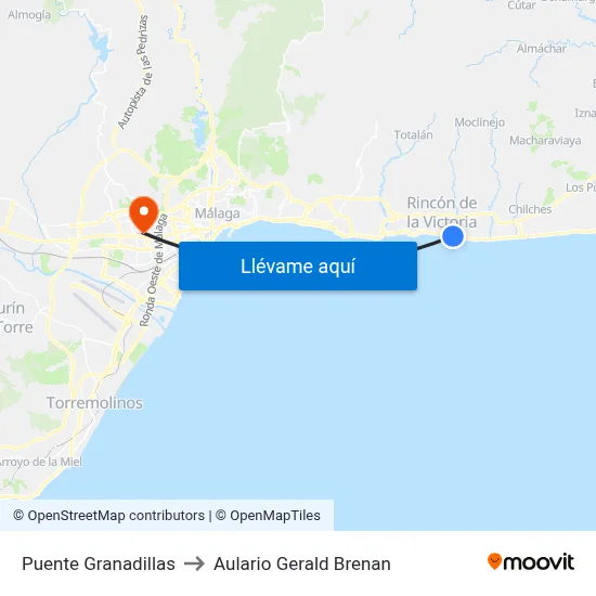 Puente Granadillas to Aulario Gerald Brenan map