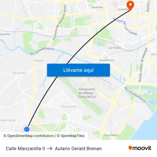 Calle Manzanilla II to Aulario Gerald Brenan map