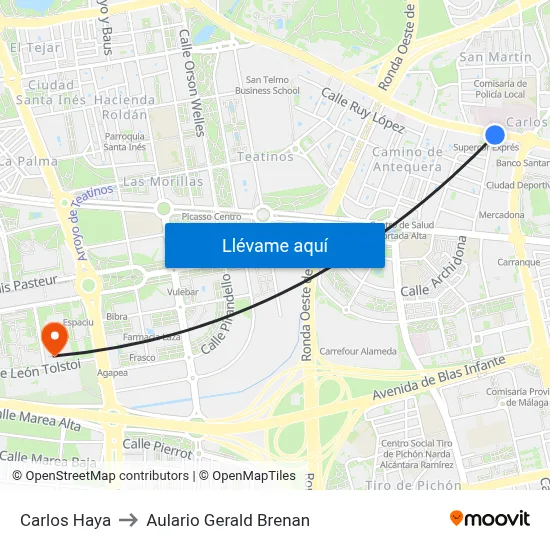 Carlos Haya to Aulario Gerald Brenan map