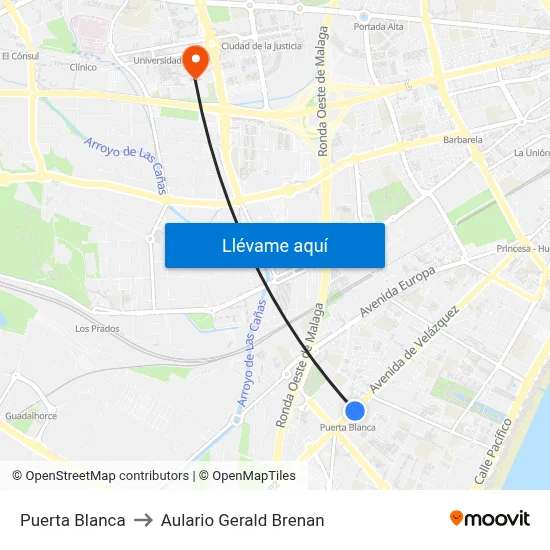 Puerta Blanca to Aulario Gerald Brenan map