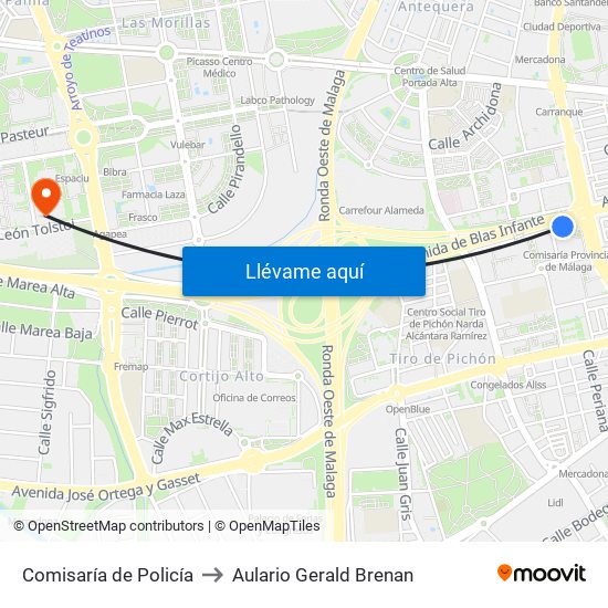 Comisaría de Policía to Aulario Gerald Brenan map