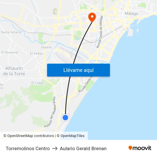 Torremolinos Centro to Aulario Gerald Brenan map