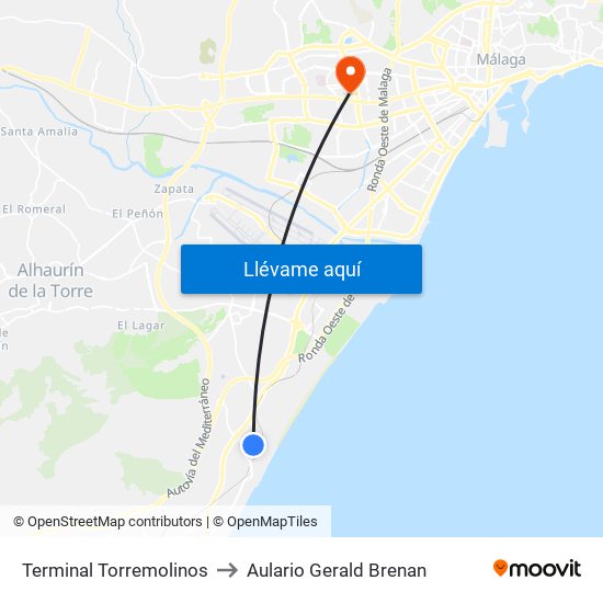 Terminal Torremolinos to Aulario Gerald Brenan map