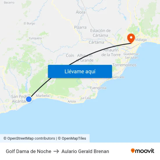 Golf Dama de Noche to Aulario Gerald Brenan map