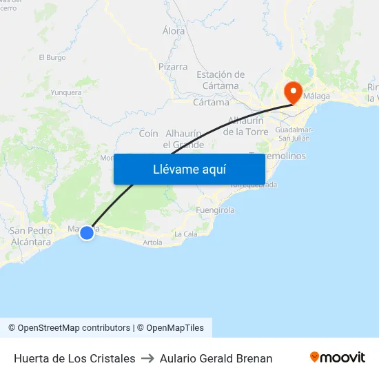 Huerta de Los Cristales to Aulario Gerald Brenan map