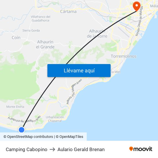 Camping Cabopino to Aulario Gerald Brenan map