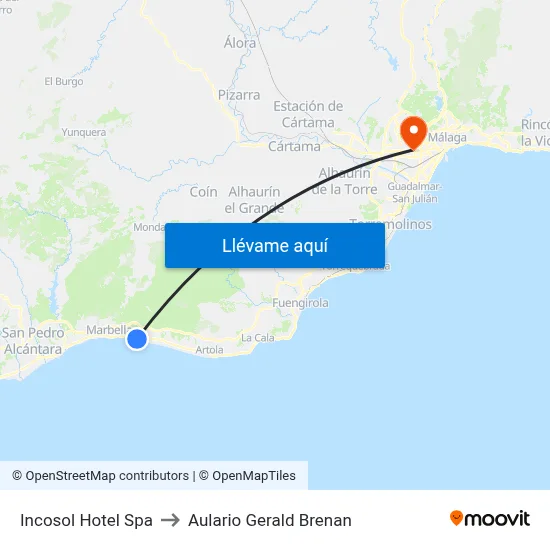 Incosol Hotel Spa to Aulario Gerald Brenan map
