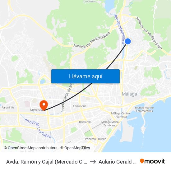 Avda. Ramón y Cajal (Mercado Ciudad Jardín) to Aulario Gerald Brenan map