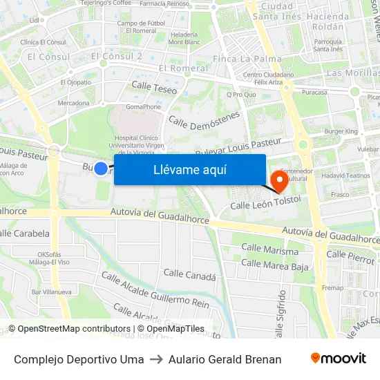 Complejo Deportivo Uma to Aulario Gerald Brenan map