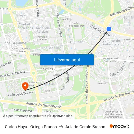 Carlos Haya - Ortega Prados to Aulario Gerald Brenan map