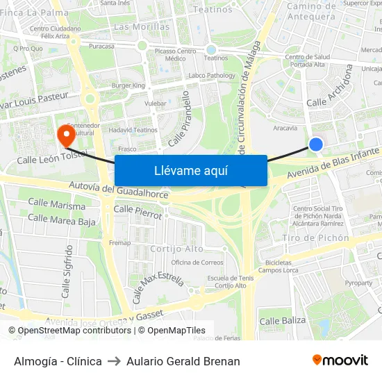 Almogía - Clínica to Aulario Gerald Brenan map