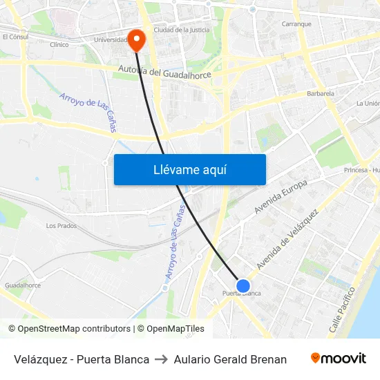 Velázquez - Puerta Blanca to Aulario Gerald Brenan map