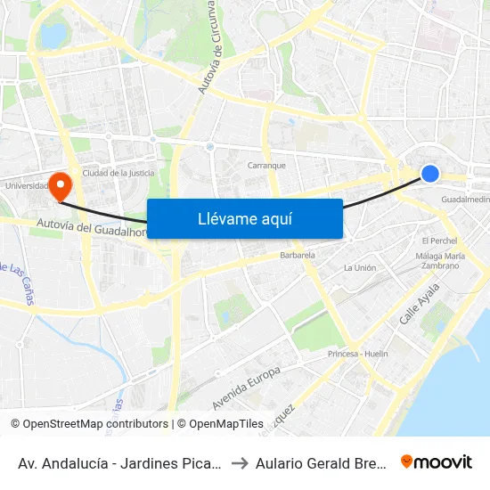 Av. Andalucía - Jardines Picasso to Aulario Gerald Brenan map