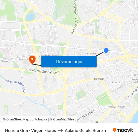 Herrera Oria - Virgen Flores to Aulario Gerald Brenan map