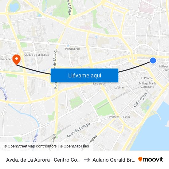 Avda. de La Aurora - Centro Comercial to Aulario Gerald Brenan map