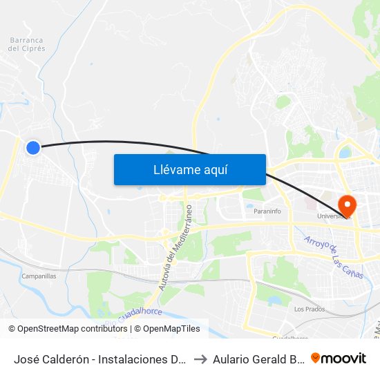 José Calderón - Instalaciones Deportivas to Aulario Gerald Brenan map