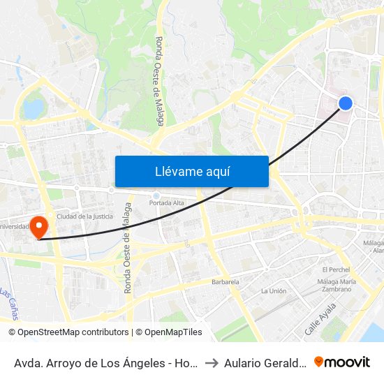 Avda. Arroyo de Los Ángeles - Hospital Materno to Aulario Gerald Brenan map