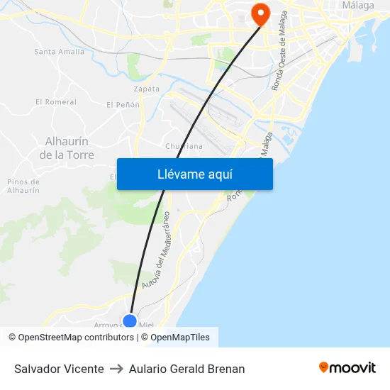 Salvador Vicente to Aulario Gerald Brenan map