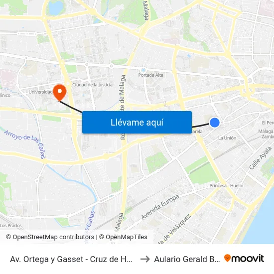 Av. Ortega y Gasset - Cruz de Humilladero to Aulario Gerald Brenan map